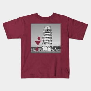 Warli man at the Leaning Tower of Pisa Kids T-Shirt